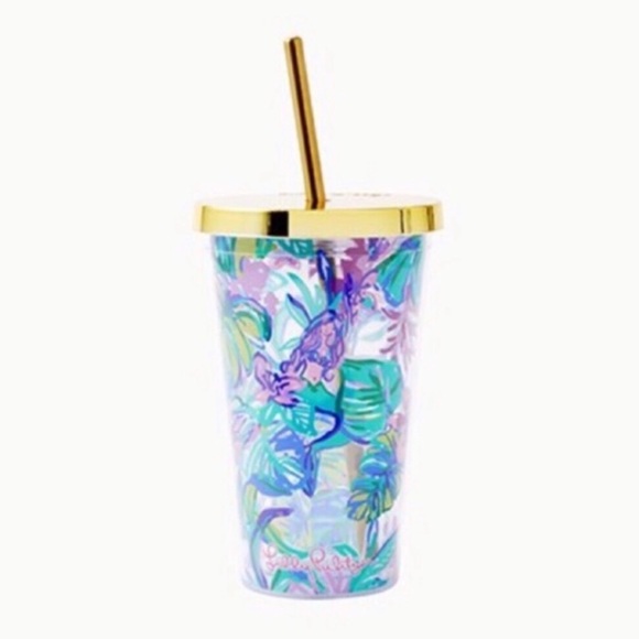 Lilly Pulitzer Other - Lilly Pulitzer tumbler with gold straw & gift box.